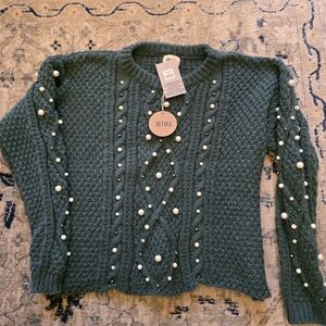 BiBi Teal Sweater with Pearl Detailing